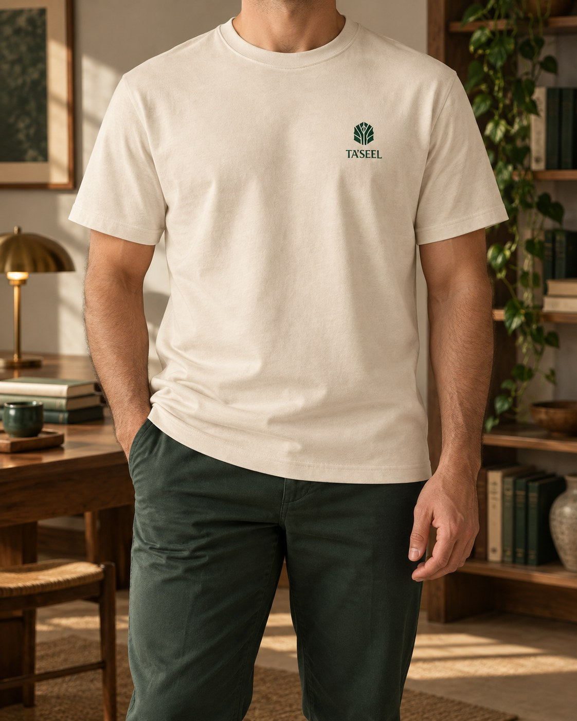 Chest Logo T-shirt worn – Sand